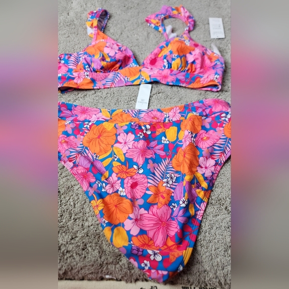 Cupshe Floral Rufled Bralette & High Waist Bikini Set L - Picture 13 of 16